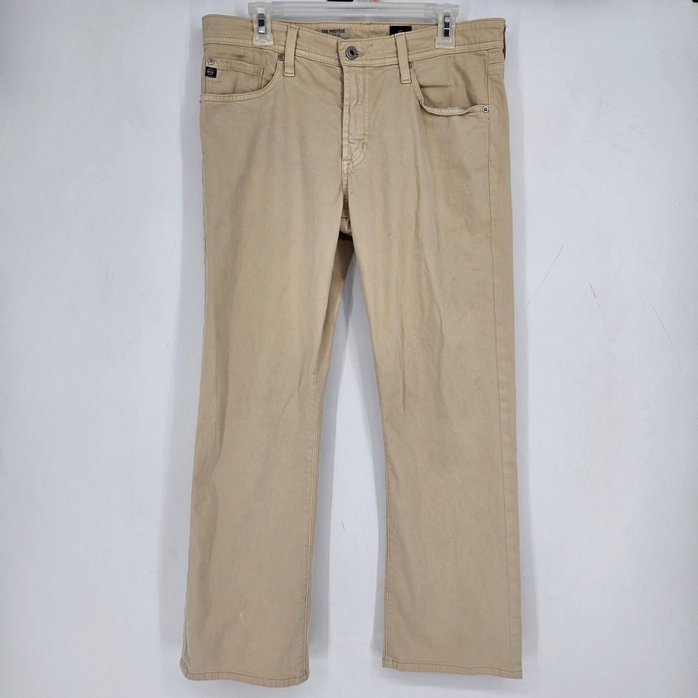 AG Adriano Goldschmied Jeans Mens 32x34 Tan Khaki Stretch Protege FLAWS